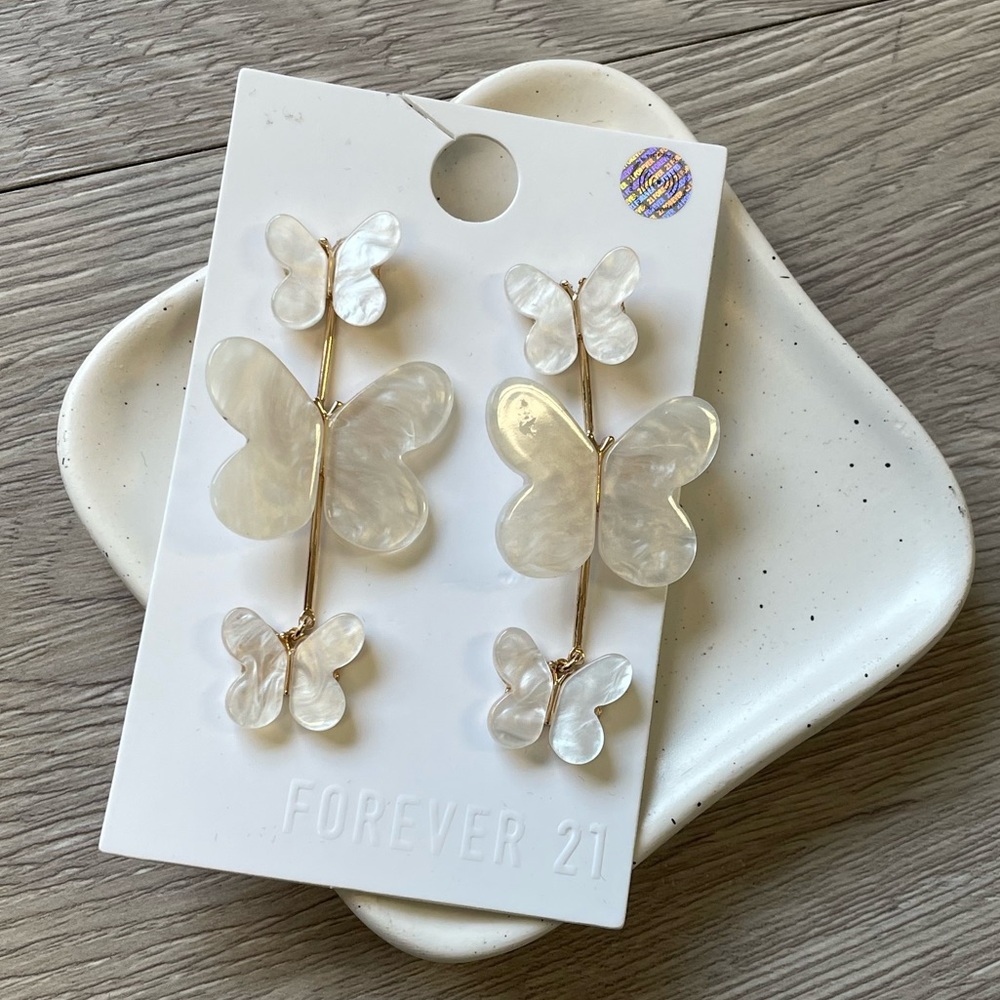Forever 21 White Butterfly Earrings